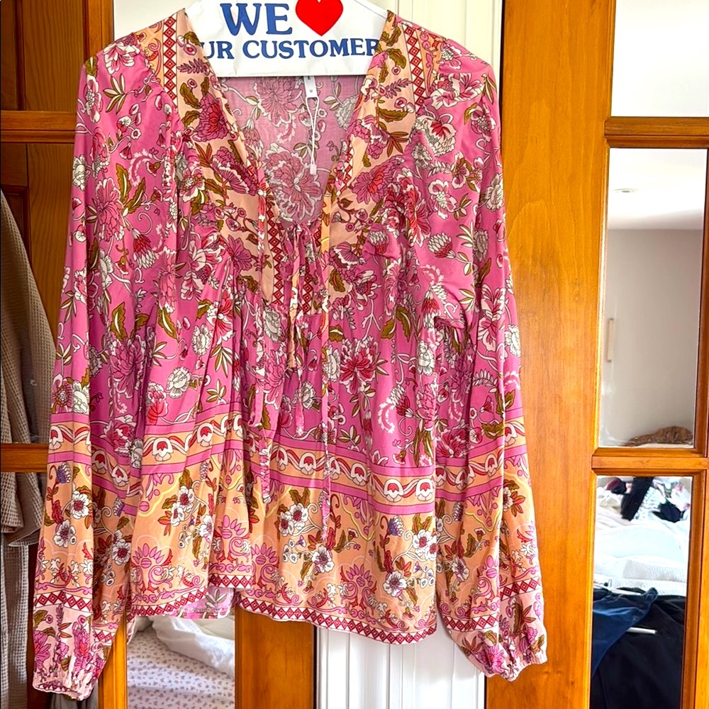 Pink Relaxed Flutter Sleeve Tie Front Top